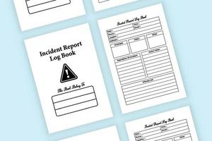 incidentrapport logboek interieur. officiële of zakelijke incidenttracker en rapportsjabloon voor notebooks. interieur van een tijdschrift. incidentinformatie en getuigenlijst checker interieur. vector