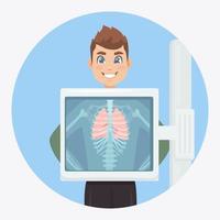 röntgenapparaat voor het scannen van menselijke longen. röntgen van het borstbeen. diagnose van kanker, tuberculose, longontsteking. medisch onderzoek van luchtweginfecties voor chirurgie. vector ontwerp