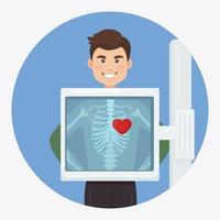 röntgenapparaat voor het scannen van het menselijk lichaam. röntgen van het borstbeen. hart diagnose. medisch onderzoek van hartaandoeningen voor chirurgie. echografie van organen. vector ontwerp