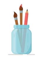 vectorillustratie van penselen in een glazen pot.