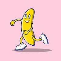 schattige banaan rent terwijl hij lacht met zijn schattige schoenen vector