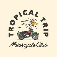 handgetekende vintage motorfiets surfen club logo label badge vector