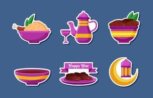 set gelukkige iftar-stickers vector
