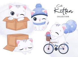 schattige kattencollectie in aquarelillustratie vector