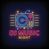 dj muziek nacht neonreclames stijl tekst vector