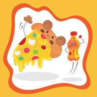 geïsoleerde leuke vrolijke pizza en frisdrank cartoons fastfood vector