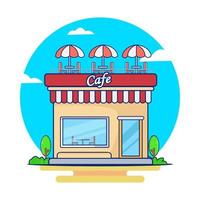 straat café gebouw vectorillustratie. coffeeshop illustratie. straatrestaurant. vector