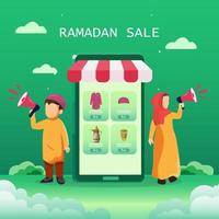 ramadan verkoopconcept, webkoptekst of bannerontwerp met arabische lantaarns en islamitisch ornament. platte vectorillustratie vector