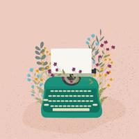 groene schrijfmachine en weide bloemen. vector