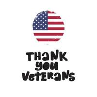 dank u veteranen creatieve illustratie, poster of banner van gelukkige veteranendag met usa vlag achtergrond. herdenkingsdag vector