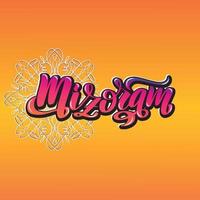 mizoram handgeschreven voorraad belettering typografie. staten van india.calligraphy voor logo badge pictogram kaart briefkaart logo, banner, tag. vector illustratie eps10. mandala oranje helder verloop