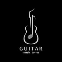 logo met gitaarafbeelding en toon voor muziekbedrijf vector