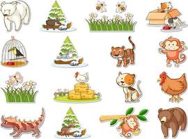 stickerset van cartoon wilde dieren vector