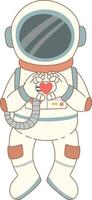 schattige astronaut met een hart, cartoon vector