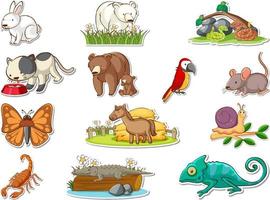 stickerset van cartoon wilde dieren vector