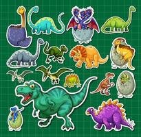 stickerset van verschillende stripfiguren van dinosaurussen vector