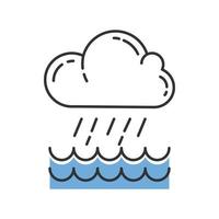 stortbui blauwe kleur pictogram. bewolking, hevige regenval, inkomend water. regenbui. hevige, stromende regen over het water. meteorologisch fenomeen. moesson seizoen. geïsoleerde vectorillustratie vector