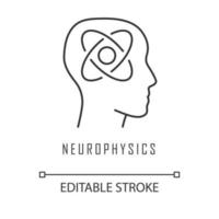 neurofysica lineaire pictogram. zenuwstelsel, menselijk brein studeren. neurowetenschappelijk onderzoek. cognitieve neurowetenschappen. dunne lijn illustratie. contour symbool. vector geïsoleerde overzichtstekening. bewerkbare streek