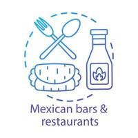 mexicaanse bars en restaurants concept icoon. kebab, hete pepersaus, bestek. traditionele burrito. pittige maaltijd bistro idee dunne lijn illustratie. vector geïsoleerde overzichtstekening. bewerkbare streek