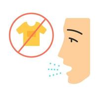 kleding allergie platte ontwerp lange schaduw kleur pictogram. textielcontactdermatitis. allergische ziekte. medisch probleem. verbied lichte synthetische kleding. reactie op stoffen. vector silhouet illustratie