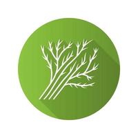 dille laat plat ontwerp lange schaduw glyph pictogram. kruiden landbouw plant. aromatische kruidenbladeren. salade ingrediënt. gezonde voeding. groen. groente boerderij. vector silhouet illustratie