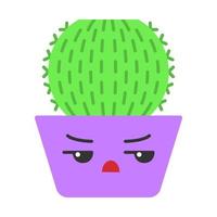 vat cactus platte ontwerp lange schaduw kleur pictogram. cactus met boos gezicht. echinocactus huiscactussen in pot. ongelukkige plant met fronsende wenkbrauwen. kamerplant. sappig. vector silhouet illustratie