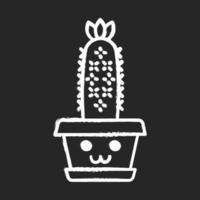 egel cactus krijt pictogram. cactus met lachend gezicht. echinopsis met bloem. thuis cactussen. vrolijke plant in pot. vetplant. kamerplant. geïsoleerde vector schoolbordillustratie