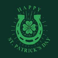 gelukkige st. Patrick's dag. vintage stijl embleem van hoefijzer en klavertje vier. typografie. vectorillustratie. vector