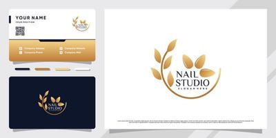 nagelstudio-logo met gouden kleurverloopstijl en visitekaartjeontwerp premium vector