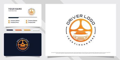 stuur auto logo ontwerp illustratie met visitekaartje ontwerp premium vector