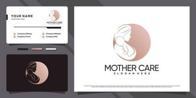 moeder en baby-logo met negatief ruimteconcept en visitekaartjeontwerp premium vector