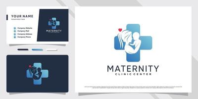 moeder en baby-logo met creatief element en visitekaartjeontwerp premium vector