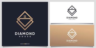 huis en diamant logo-ontwerpinspiratie met premium vector in lijnkunststijl