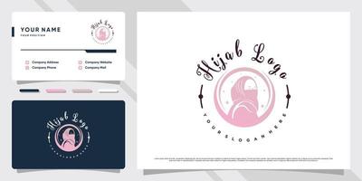 creatief hijab vrouw moslim logo met uniek concept en visitekaartje ontwerp premium vector