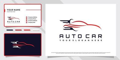 automotive logo concept sportwagen met lijn kunststijl en visitekaartje ontwerp premium vector