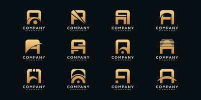 set van creatieve monogram logo ontwerp eerste letter a met gouden stijl kleur premium vector