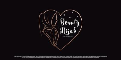 schoonheid hijab logo ontwerpsjabloon met lijn kunststijl en creatieve element premium vector