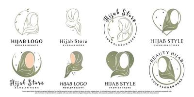 set van schoonheid vrouw moslim logo dragen hijab premium vector