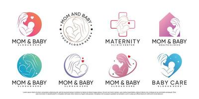 moeder en baby pictogrammenset logo ontwerpsjabloon met creatieve element premium vector