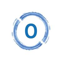 nummer 0 in aquarel blauwe cirkel op witte achtergrond. vector