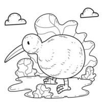 dieren kleurboek alfabet. geïsoleerd op een witte achtergrond. vector cartoon kiwivogel.
