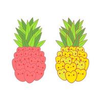 ananas liefdeshart set met gele en roze kleur vector