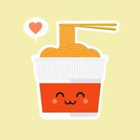 schattig en kawaii instant ramen cup karakter in vlakke stijl. noodle cup met eetstokje cartoon afbeelding met emoji en expressie. kan gebruiken voor restaurant, resto, mascotte, chinees. japans, aziatisch vector