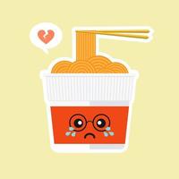 schattig en kawaii instant ramen cup karakter in vlakke stijl. noodle cup met eetstokje cartoon afbeelding met emoji en expressie. kan gebruiken voor restaurant, resto, mascotte, chinees. japans, aziatisch vector