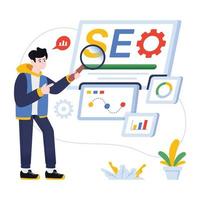 krijg deze platte illustratie van seo-analyse in handen vector