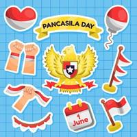 stickerset voor het vieren van pancasila op de onafhankelijkheidsdag van indonesië vector