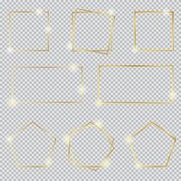gouden grenskaderset met lichte invloed, gouden decoratie in minimalistische stijl, metalen grafische papierelementen in vierkant, rechthoek, veelhoek geometrische dunne lijnen. vector