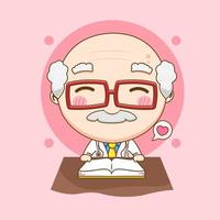 schattige dokter leesboek chibi karakter illustratie vector