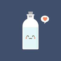 kawaii en schattig karakter chemische fles platte ontwerp vectorillustratie. wetenschappelijk experiment, onderzoekslaboratoriumelementen vlakke stijl., scheikunde, biologie, natuurkunde, farmacie, medisch vector