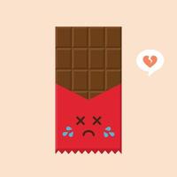 schattig en kawaii chocoladereep karakter icoon. vlakke afbeelding van chocoladereep vector pictogram voor webdesign. chocolade emoticonor emoji